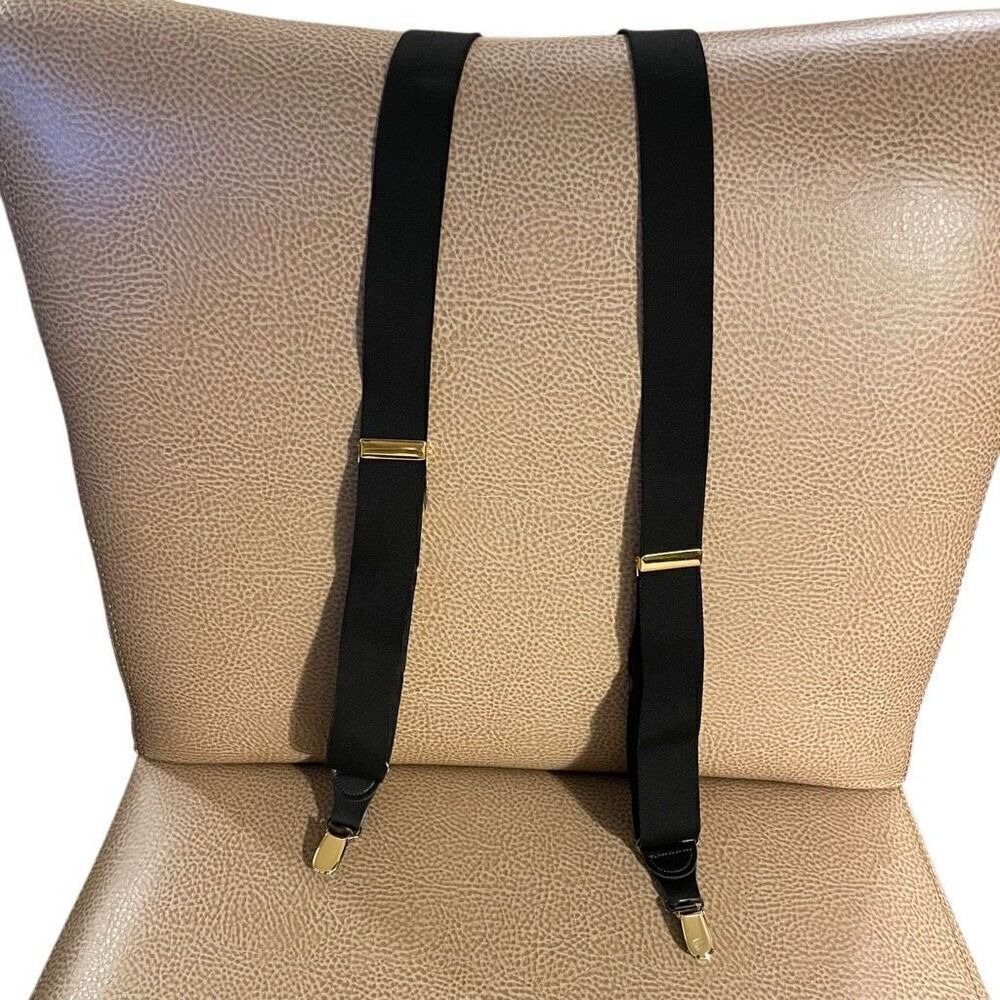 Pelican Mens Suspenders Leather Tabs Black Brass Adjustable Work Business
